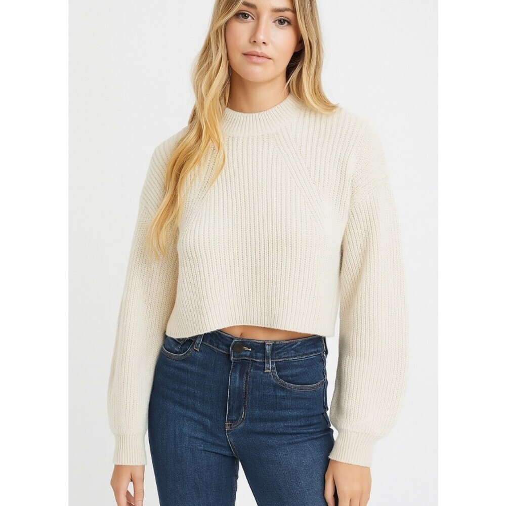 BP Nordstrom sweater cream oatmeal cropped bat wing knitted top cotton blend MD